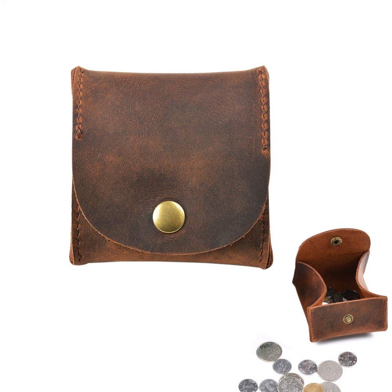 Juland Rustic Leather Moon Pocket Coin Case Genuine Leather Squeeze Coin Purse Pouch Change Holder Tray Purse Wallet for Men & Women - Brown - Image 1